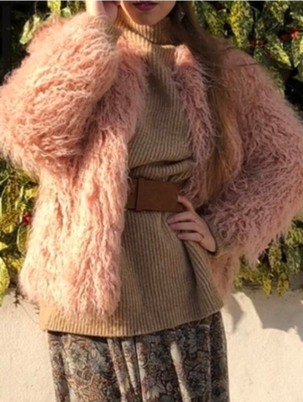 NWT H&M Blush Pink Shaggy Faux Fur Jacket XS S Mob Wife Y2K Statement Coat